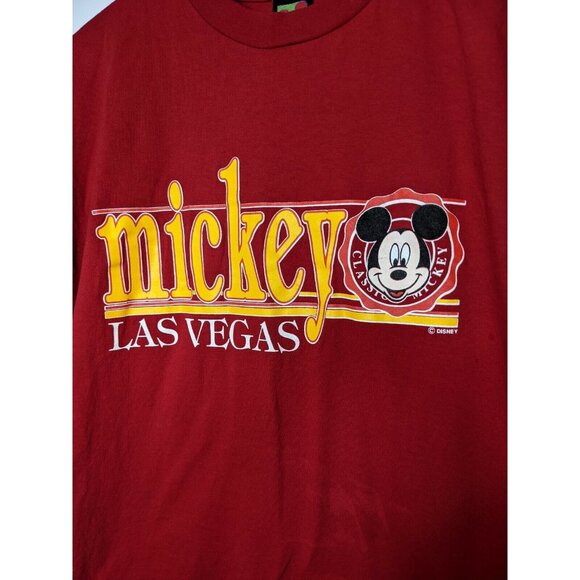 Mickey Mouse Las Vegas Red Gold Large T Shirt USA Minor Wear 90s - Picture 2 of 7